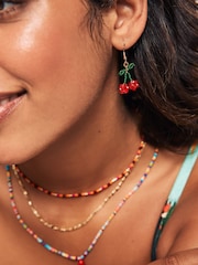 Red Beaded Cherry Drop Earrings - Image 1 of 5