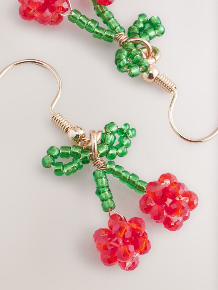 Red Beaded Cherry Drop Earrings - Image 2 of 5