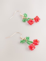 Red Beaded Cherry Drop Earrings - Image 3 of 5