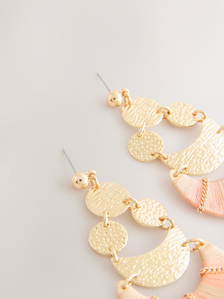Pink Thread Wrapped Disc Drop Earrings - Image 2 of 3