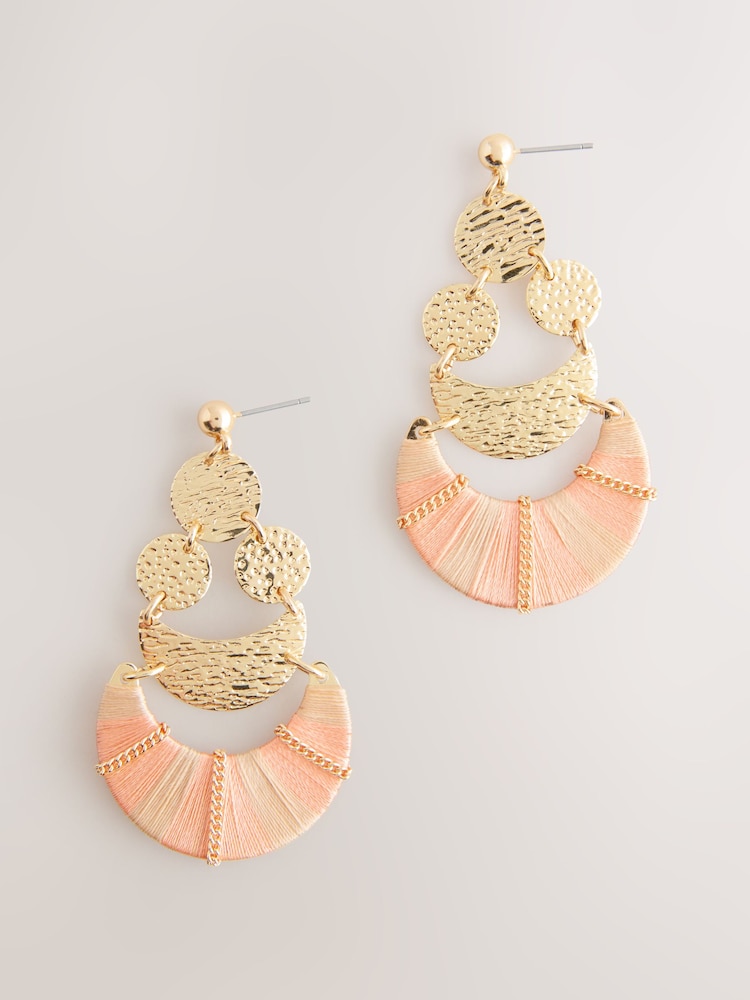Pink Thread Wrapped Disc Drop Earrings - Image 3 of 3 Pink Thread Wrapped Disc Drop Earrings - Image 3 of 3