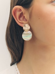 Gold Tone Shell Disc Drop Earrings - Image 1 of 5