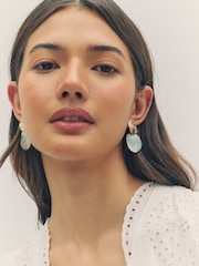 Gold Tone Shell Disc Drop Earrings - Image 2 of 5