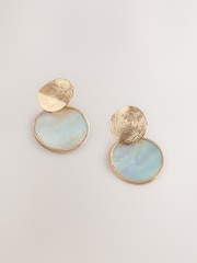 Gold Tone Shell Disc Drop Earrings - Image 3 of 5