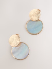 Gold Tone Shell Disc Drop Earrings - Image 5 of 5