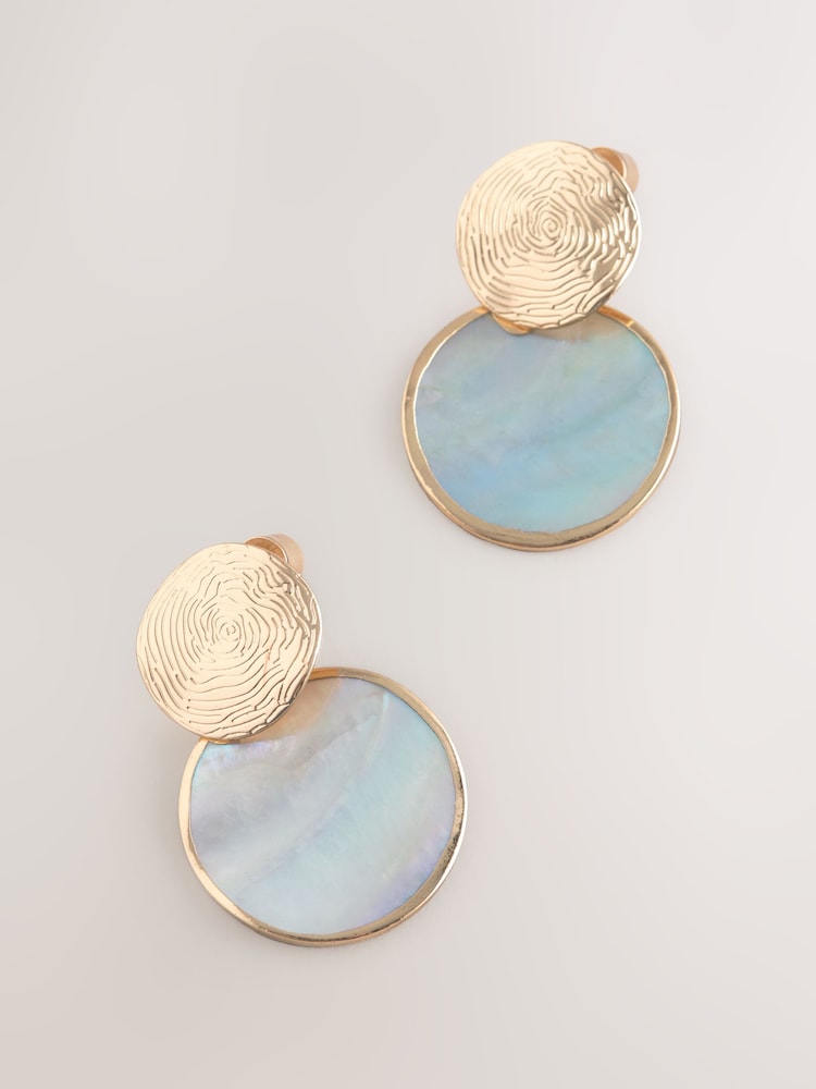 Gold Tone Shell Disc Drop Earrings - Image 5 of 5