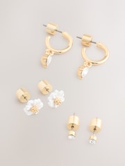 Gold Tone Daisy Flower Stud and Hoop Mix Earrings Pack - Image 1 of 3