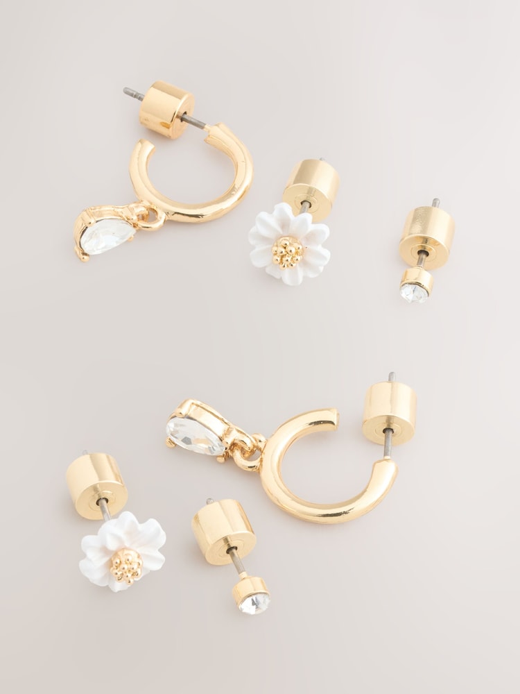 Gold Tone Daisy Flower Stud and Hoop Mix Earrings Pack - Image 2 of 3