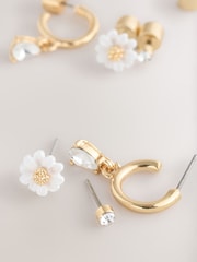 Gold Tone Daisy Flower Stud and Hoop Mix Earrings Pack - Image 3 of 3