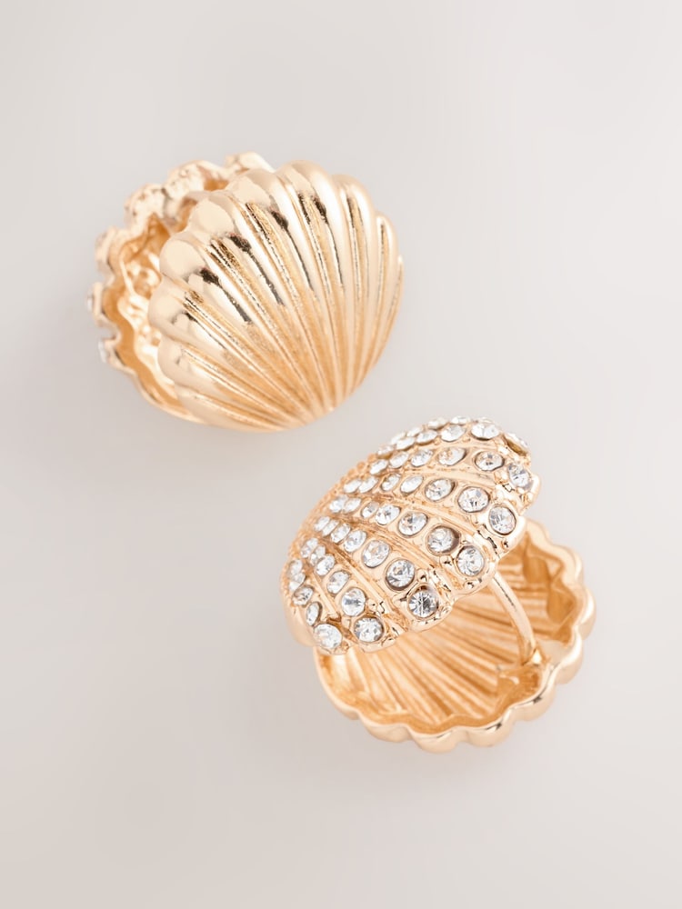 Tono dorado - Shell Shaped Hinge Earrings - Imagen 3 de 3