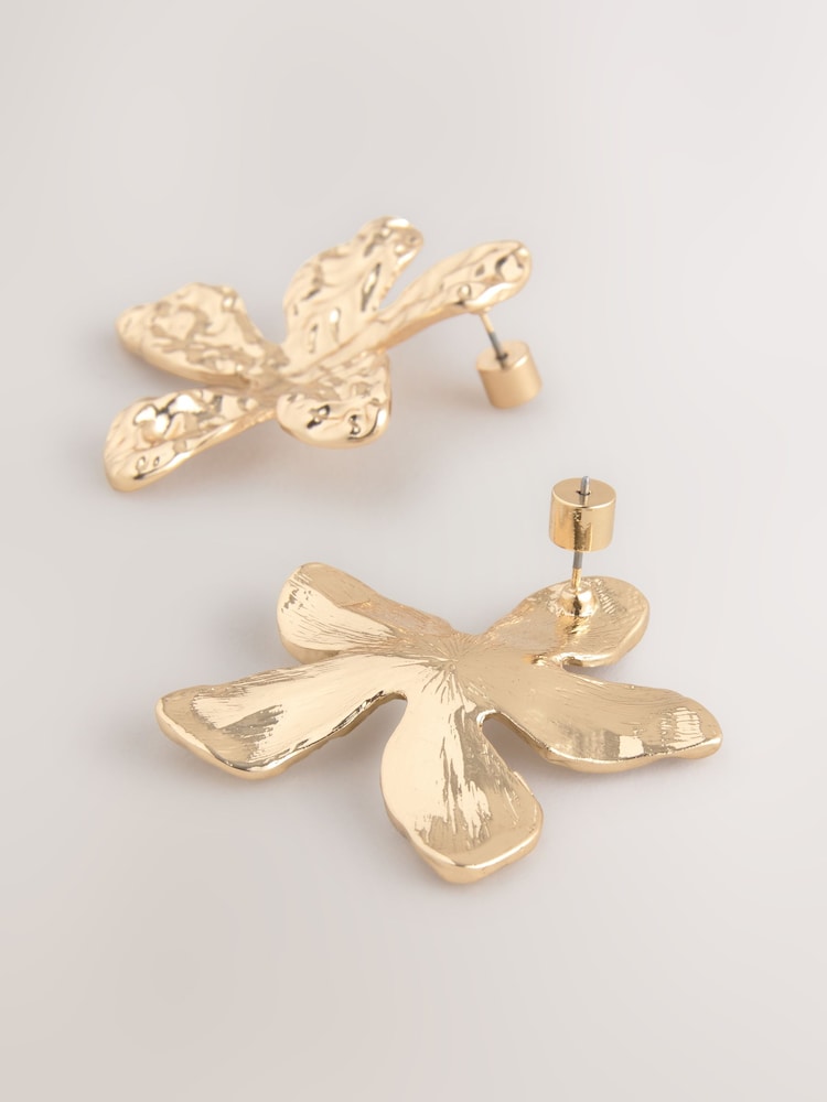 Gold Tone Statement Stud Flower Earrings - Image 2 of 3 Gold Tone Statement Stud Flower Earrings - Image 2 of 3
