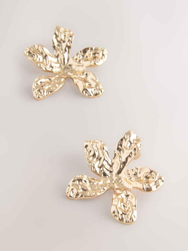 Gold Tone Statement Stud Flower Earrings - Image 3 of 3 Gold Tone Statement Stud Flower Earrings - Image 3 of 3