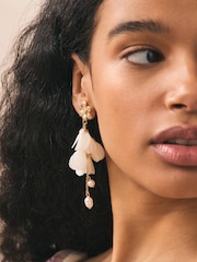 Ecru Flower Pearl Effect Drop Earrings - Image 1 of 5