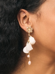 Ecru Flower Pearl Effect Drop Earrings - Image 2 of 5