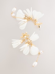 Ecru Flower Pearl Effect Drop Earrings - Image 3 of 5