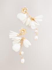 Ecru Flower Pearl Effect Drop Earrings - Image 5 of 5