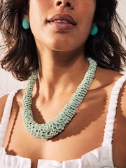 Turquoise Blue Beaded Tube Necklace - Image 1 of 5