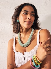 Turquoise Blue Beaded Tube Necklace - Image 2 of 5