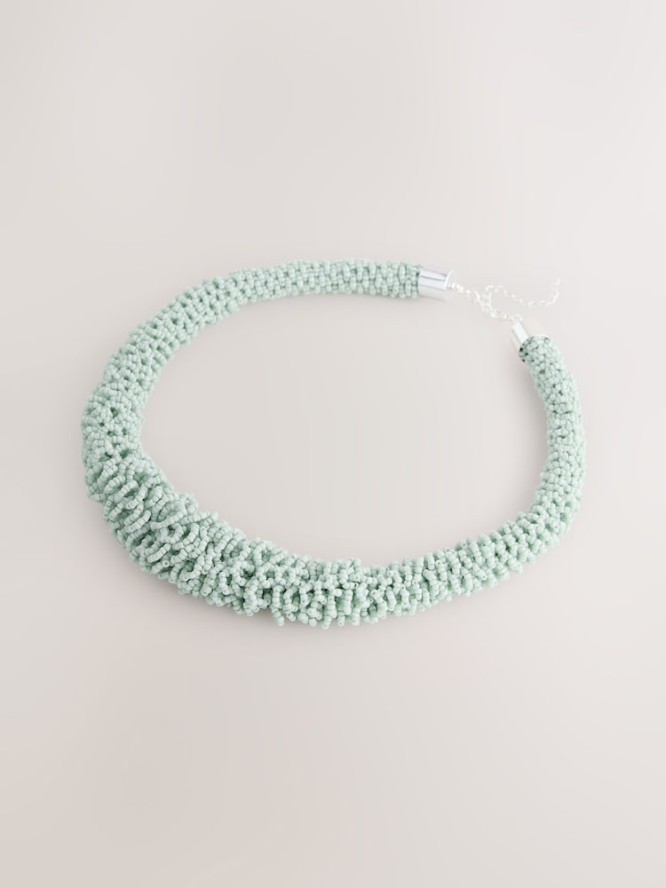 Turquoise Blue Beaded Tube Necklace - Image 3 of 5