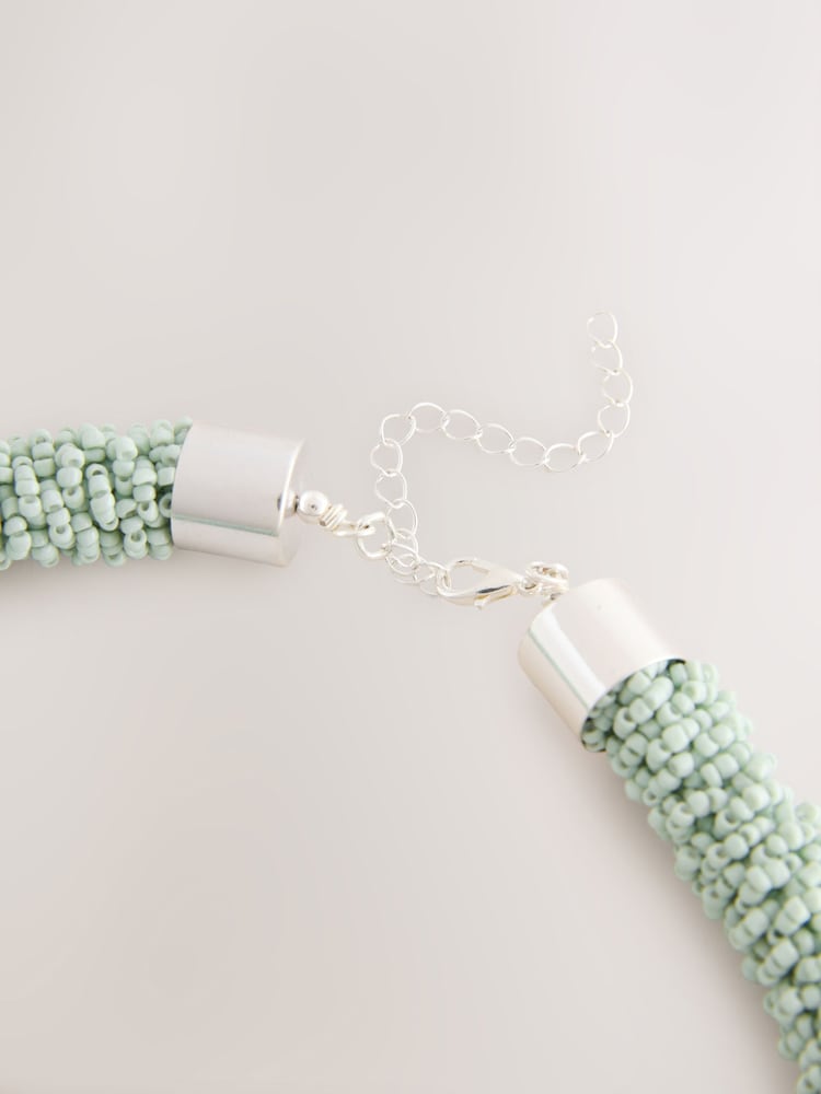 Turquoise Blue Beaded Tube Necklace - Image 4 of 5