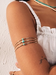 Gold Tone Turquoise Stone Detail Arm Cuff Bracelet - Image 1 of 6