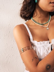 Gold Tone Turquoise Stone Detail Arm Cuff Bracelet - Image 2 of 6
