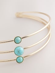 Gold Tone Turquoise Stone Detail Arm Cuff Bracelet - Image 4 of 6