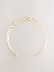 Gold Tone Turquoise Stone Detail Arm Cuff Bracelet - Image 6 of 6