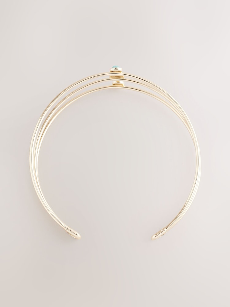 Gold Tone Turquoise Stone Detail Arm Cuff Bracelet - Image 6 of 6