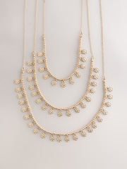 Gold Tone Disc Beaded Multi Layer Necklace - Image 1 of 1
