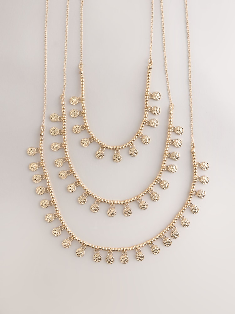 Gold Tone Disc Beaded Multi Layer Necklace - Image 1 of 1 Gold Tone Disc Beaded Multi Layer Necklace - Image 1 of 1