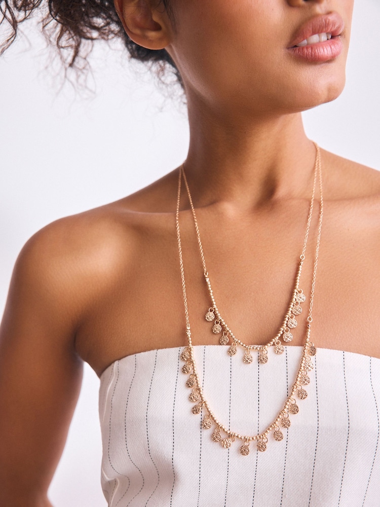 Gold Tone Disc Beaded Multi Layer Necklace - Image 2 of 8