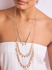 Gold Tone Disc Beaded Multi Layer Necklace - Image 5 of 8