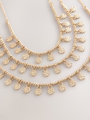 Gold Tone Disc Beaded Multi Layer Necklace - Image 8 of 8