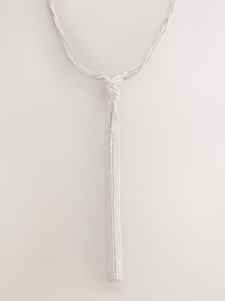 Silver Tone Knot Detail Long Tassel Necklace - Image 1 of 3