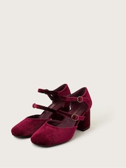 Monsoon Red Ruth Velvet Mary Jane Heels - Image 1 of 2