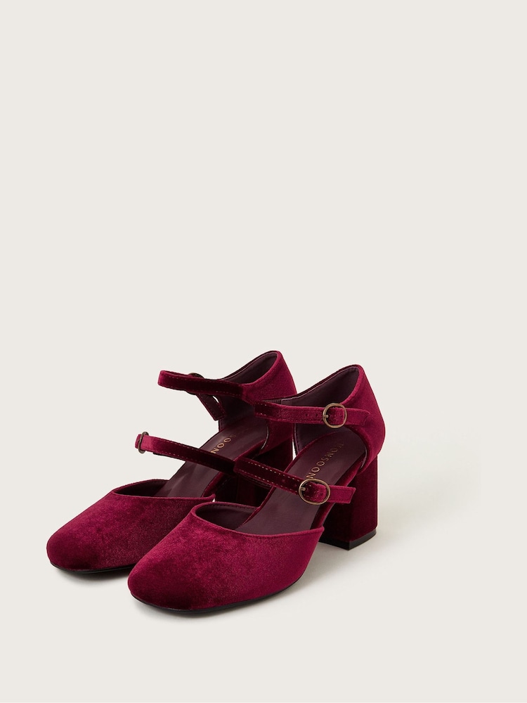 Monsoon Red Ruth Velvet Mary Jane Heels - Image 1 of 2