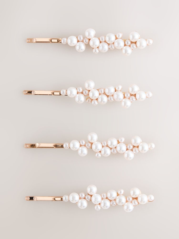 White Pearl Effect Hair Slides - Image 1 of 3