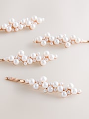 White Pearl Effect Hair Slides - Image 2 of 3