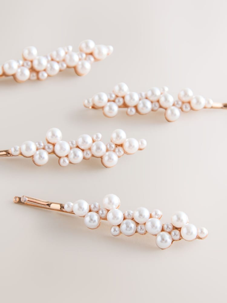 White Pearl Effect Hair Slides - Image 2 of 3