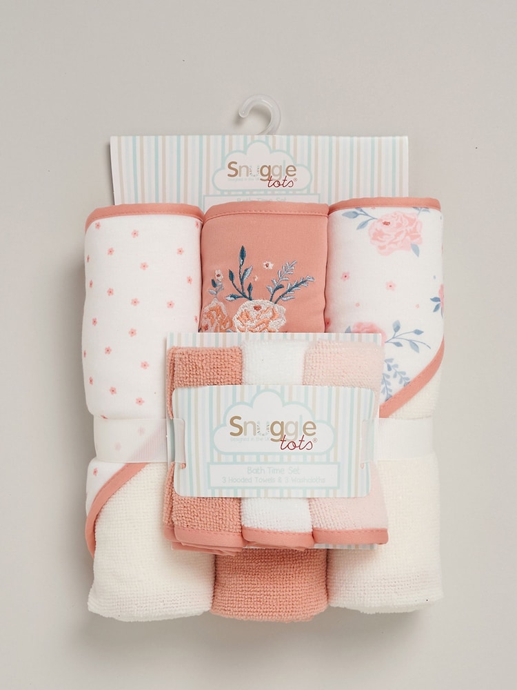Snuggle Tots Pink Wash Cloths Hooded Towels 3 Pack - Image 1 of 4