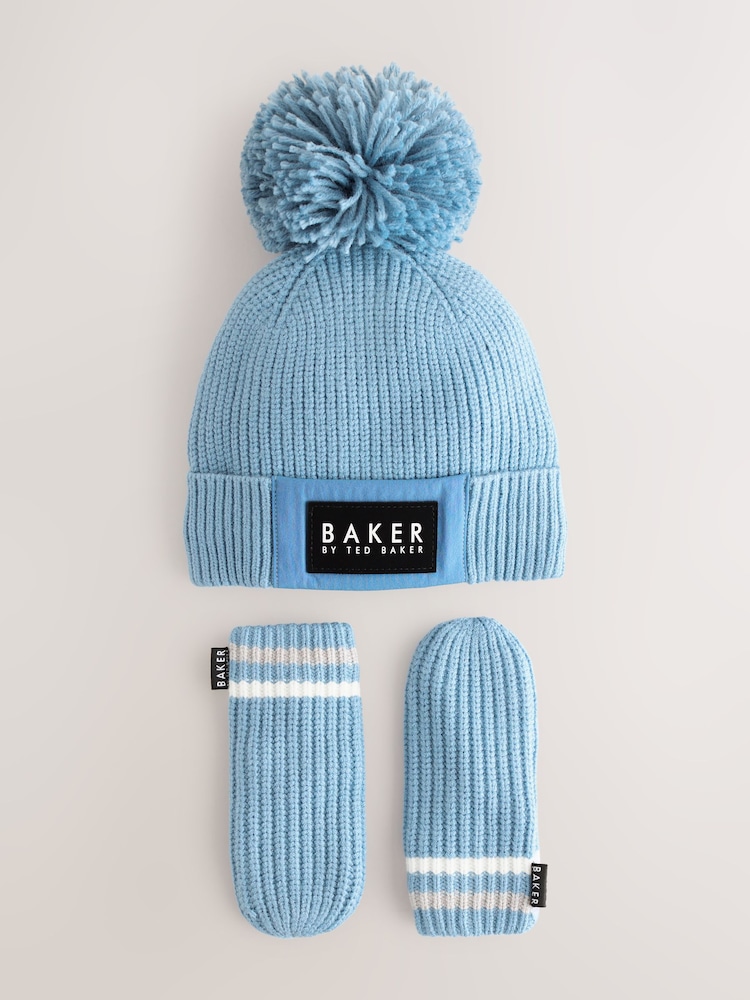 Baker by Ted Baker Boys Pom Beanie and Mittens Set - Image 1 of 4 Baker by Ted Baker Boys Pom Beanie and Mittens Set - Image 1 of 4