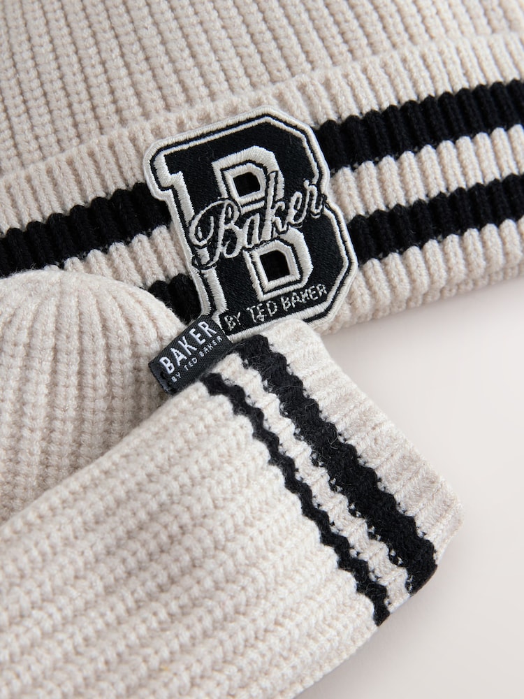 Baker by Ted Baker Boys Varsity Logo Pom Beanie and Mittens Set - Image 2 of 5 Baker by Ted Baker Boys Varsity Logo Pom Beanie and Mittens Set - Image 2 of 5
