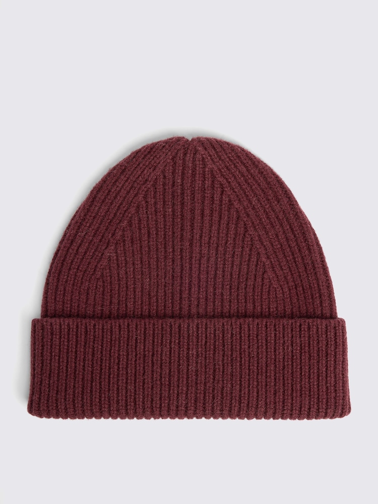 MOSS Red Cashmere Blend Ribbed Beanie - Image 1 of 2