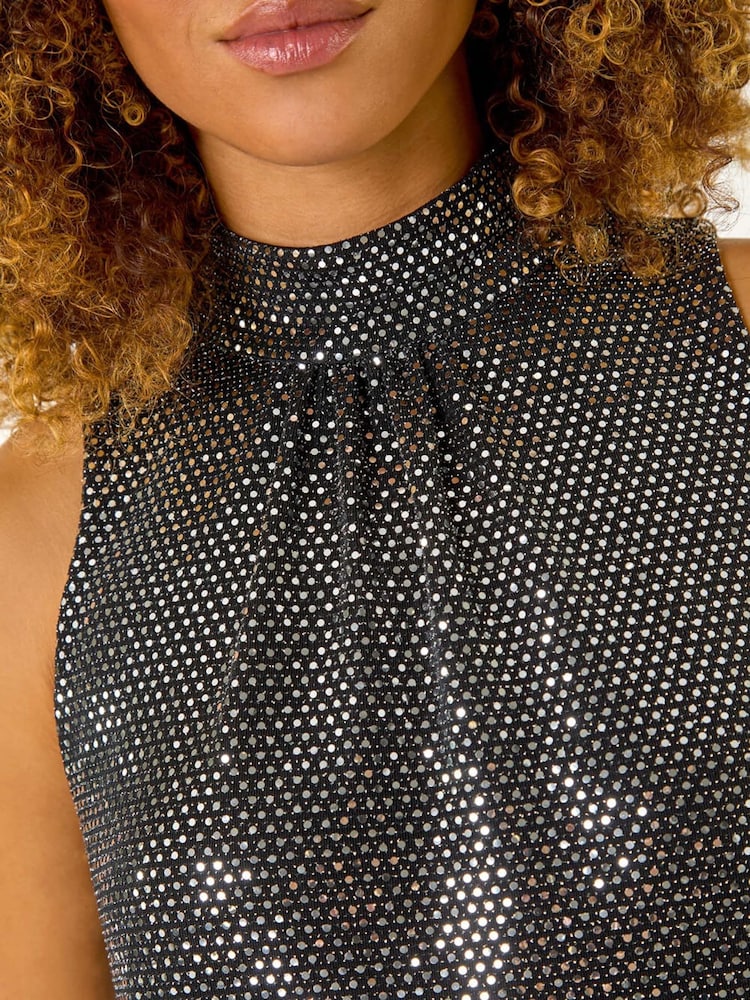Roman Metallic Shimmer Halterneck Stretch Top - Image 2 of 5