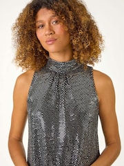 Roman Metallic Shimmer Halterneck Stretch Top - Image 3 of 5