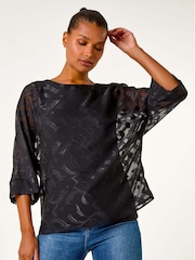 Roman Black Zig Zag Burnout Overlay Top - Image 3 of 6