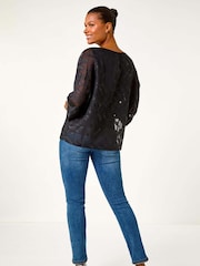 Roman Black Zig Zag Burnout Overlay Top - Image 4 of 6
