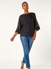 Roman Black Zig Zag Burnout Overlay Top - Image 5 of 6