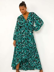 Roman Blue Abstract Print Wrap Front Pleated Maxi Dress - Image 1 of 5